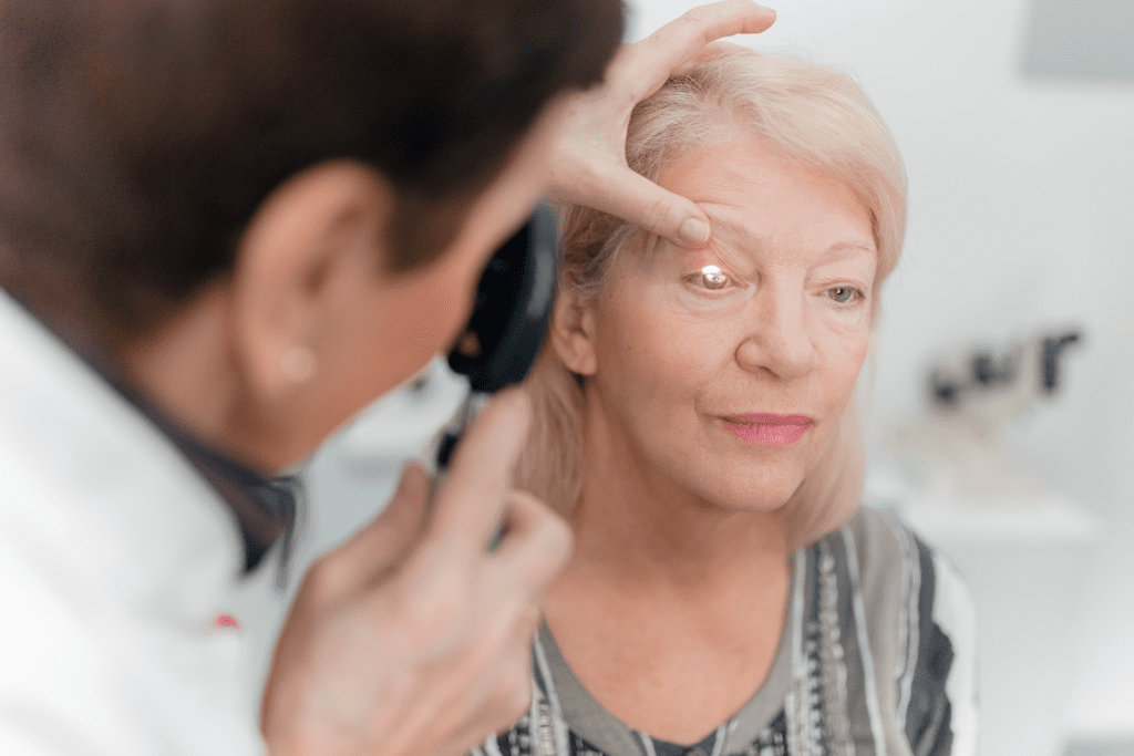 Mature woman getting her eyes checked